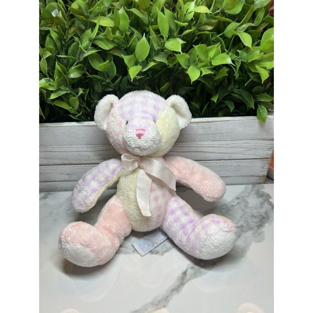 BABY AURORA‎ Pastel Gingham Rattle Bear Plush Vintage Color Block